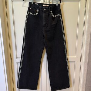 Levi ribcage wide leg embellished jeans. Black with pearl. Size 28